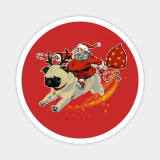 Reindeer Pug Dog with Santa Claus | Christmas Shirt For Women Men Magnet